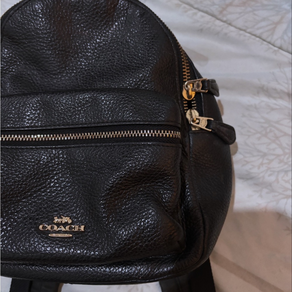 Coach Pebbled Black Leather Backpack with Gold Hardware